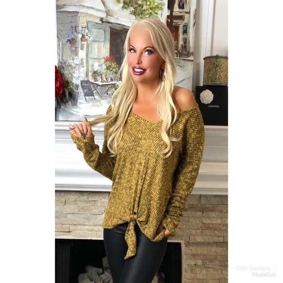 ❤️LAST 1! Mustard Oversized Tie Front Tunic! - Picture 4 of 6